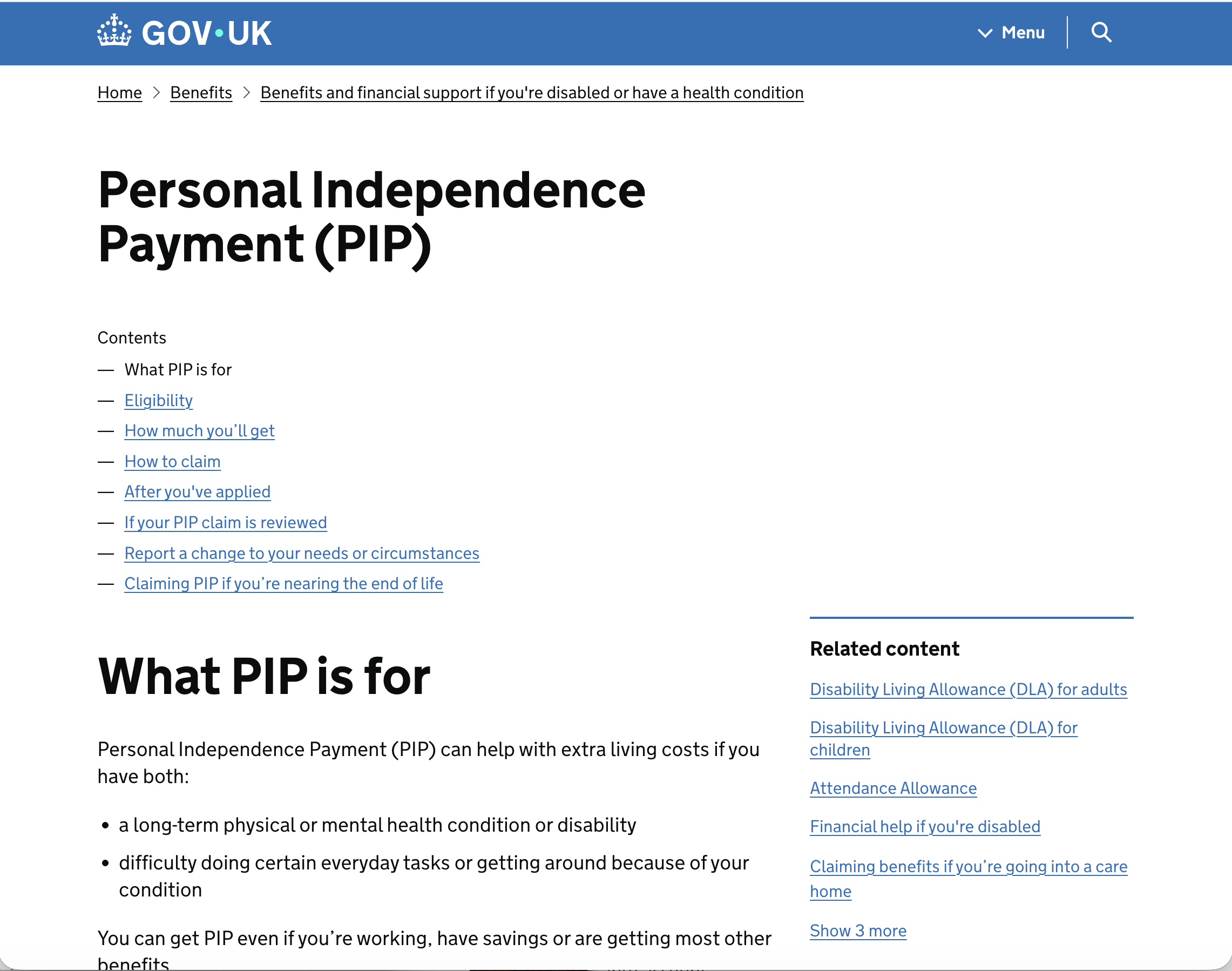 Personal Independence Payment（PIP，个人独立津贴）